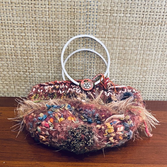 🌟HP🌟VTG 1990s Handmade Ring Handle Chunky Knit Bucket Bag by Miss Chickpea - Picture 12 of 13